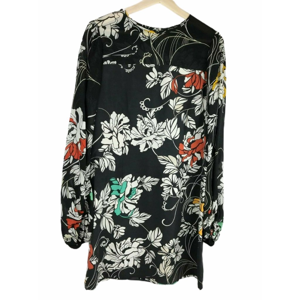 100% Silk Rachel Roy Black Floral Dress 12